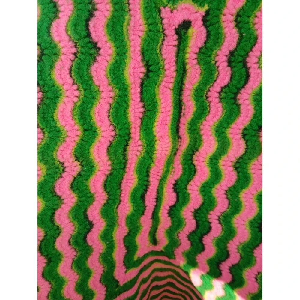 Vintage Retro Style Handmade Crochet Afghan Pink & Green Scalloped Chevron Throw